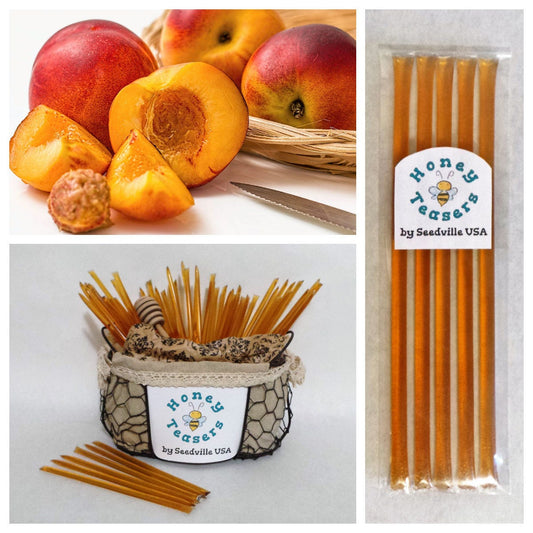 5 Pack PEACH HONEY TEASERS Natural Honey Snack Sticks Honeystix Straws